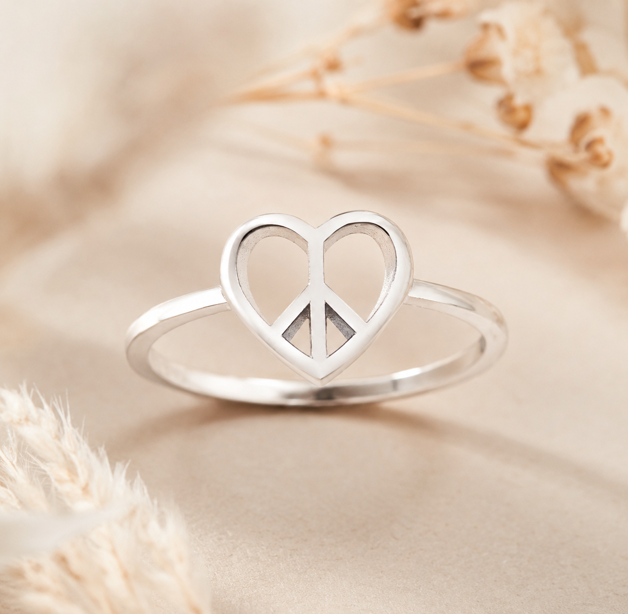 Dainty Sterling Heart PEACE RING