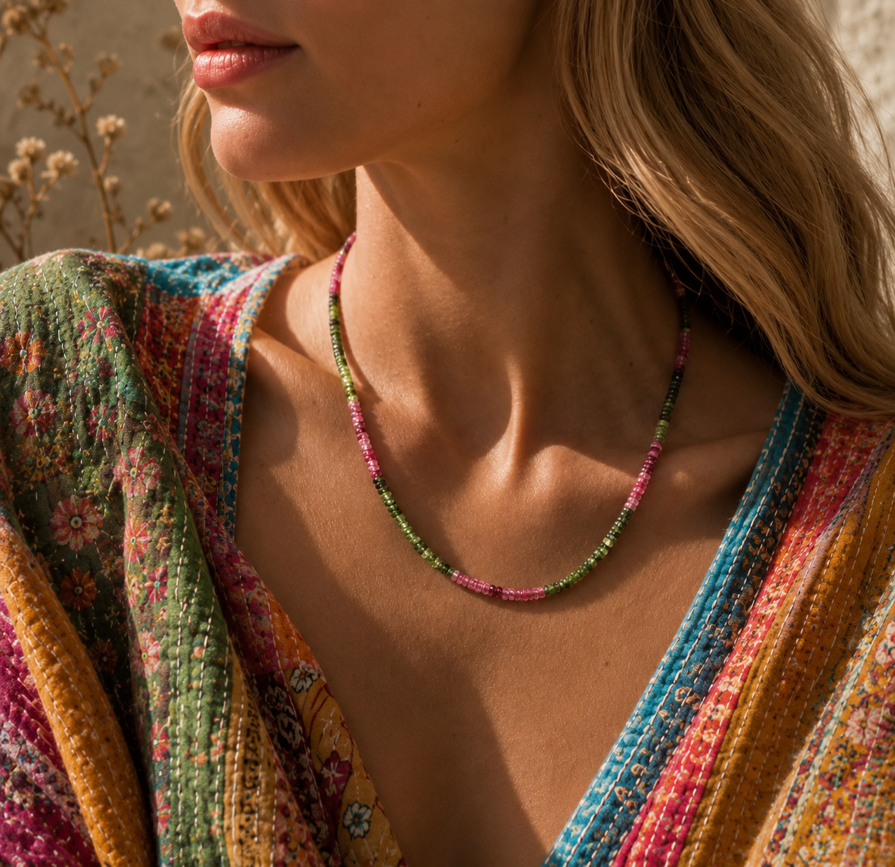 Pink + Green Tourmaline Gemstone Necklace