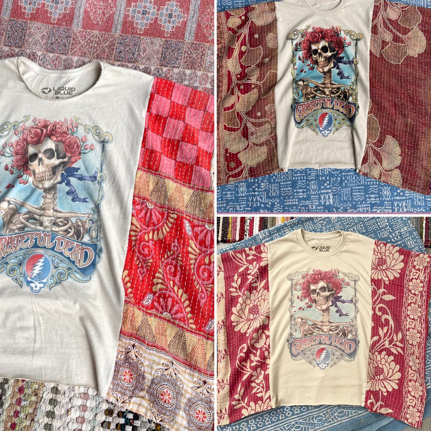 GRATEFUL DEAD KANTHA TEE - RANDOMLY SELECTED KANTHA FABRIC