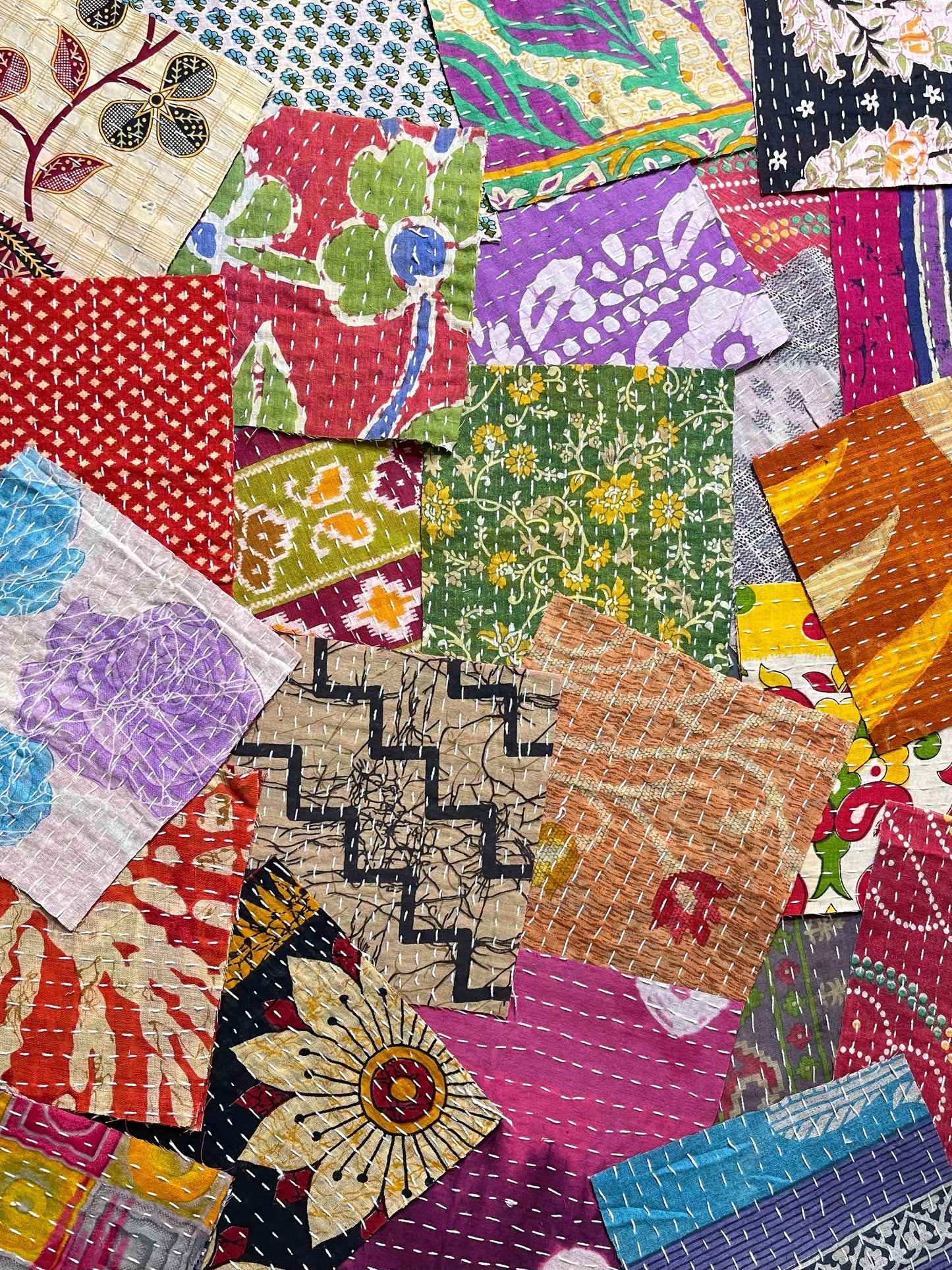 6x6 KANTHA FABRIC SQUARES 25pcs