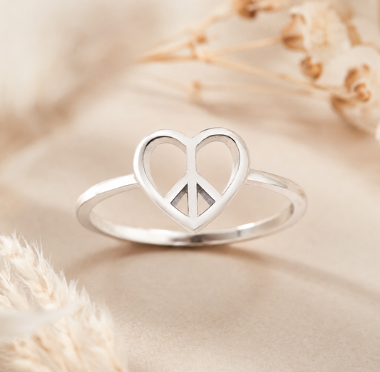 Dainty Sterling Heart PEACE RING