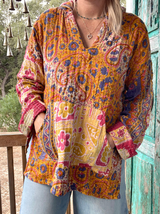 Good Vibes Kantha Hoodie S-L