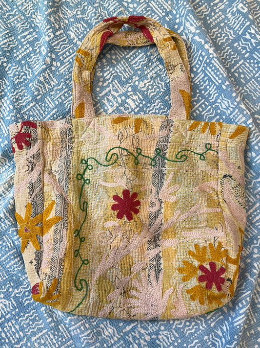 Suzani Embroidered Kantha Tote