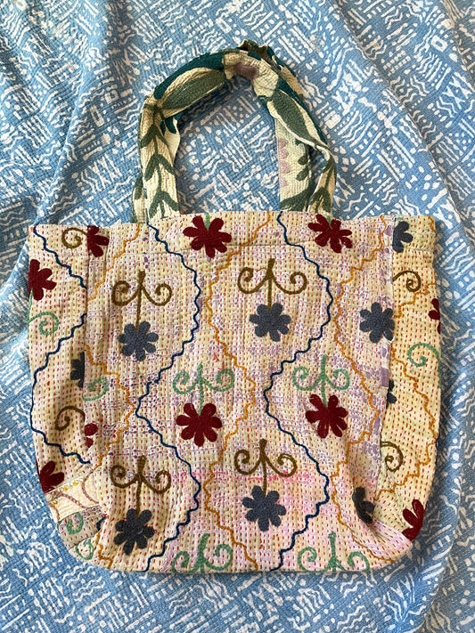 Suzani Embroidered Kantha Tote