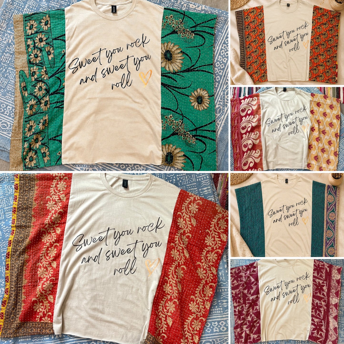 SWEET YOU ROCK KANTHA TEE - RANDOMLY SELECTED KANTHA FABRIC