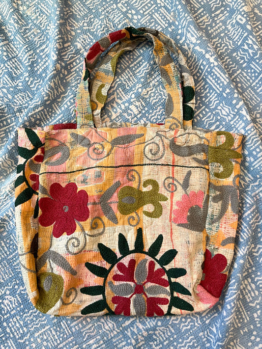 Suzani Embroidered Kantha Tote