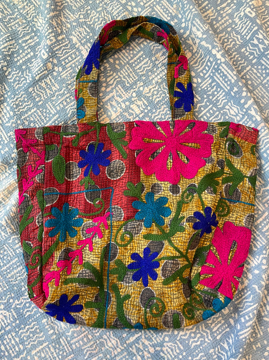 Suzani Embroidered Kantha Tote