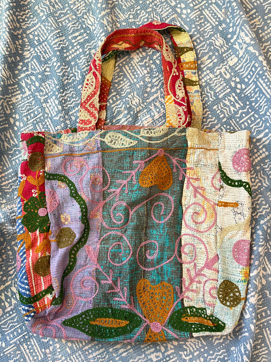 Suzani Embroidered Kantha Tote