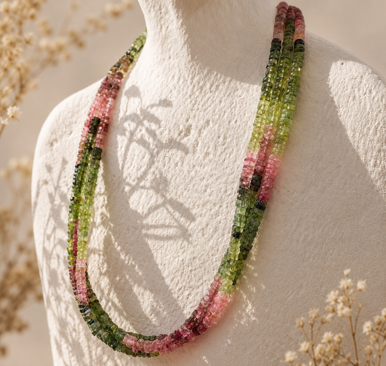 Pink + Green Tourmaline Gemstone Necklace