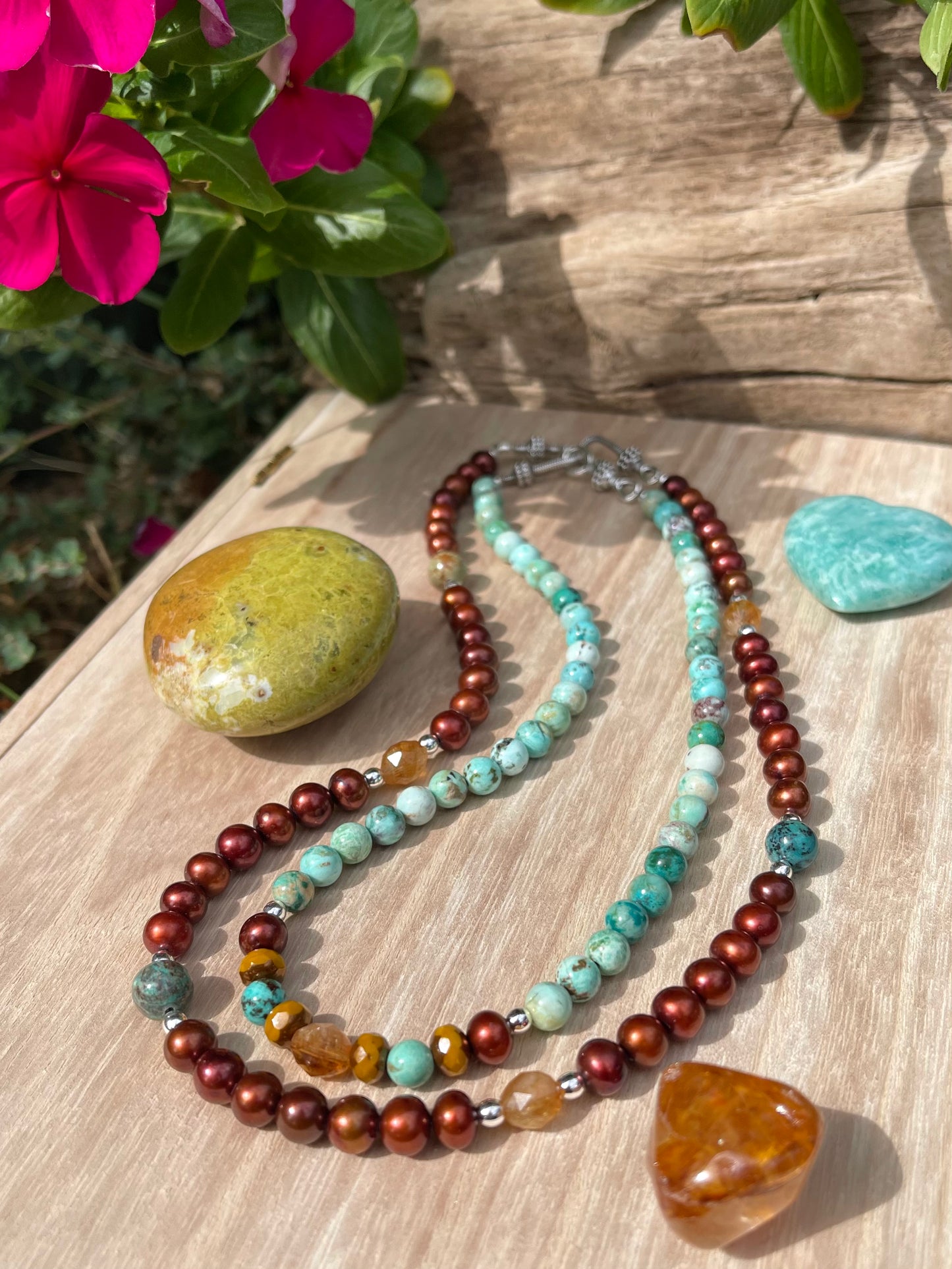 Copper Pearl + Turquoise Necklace Set