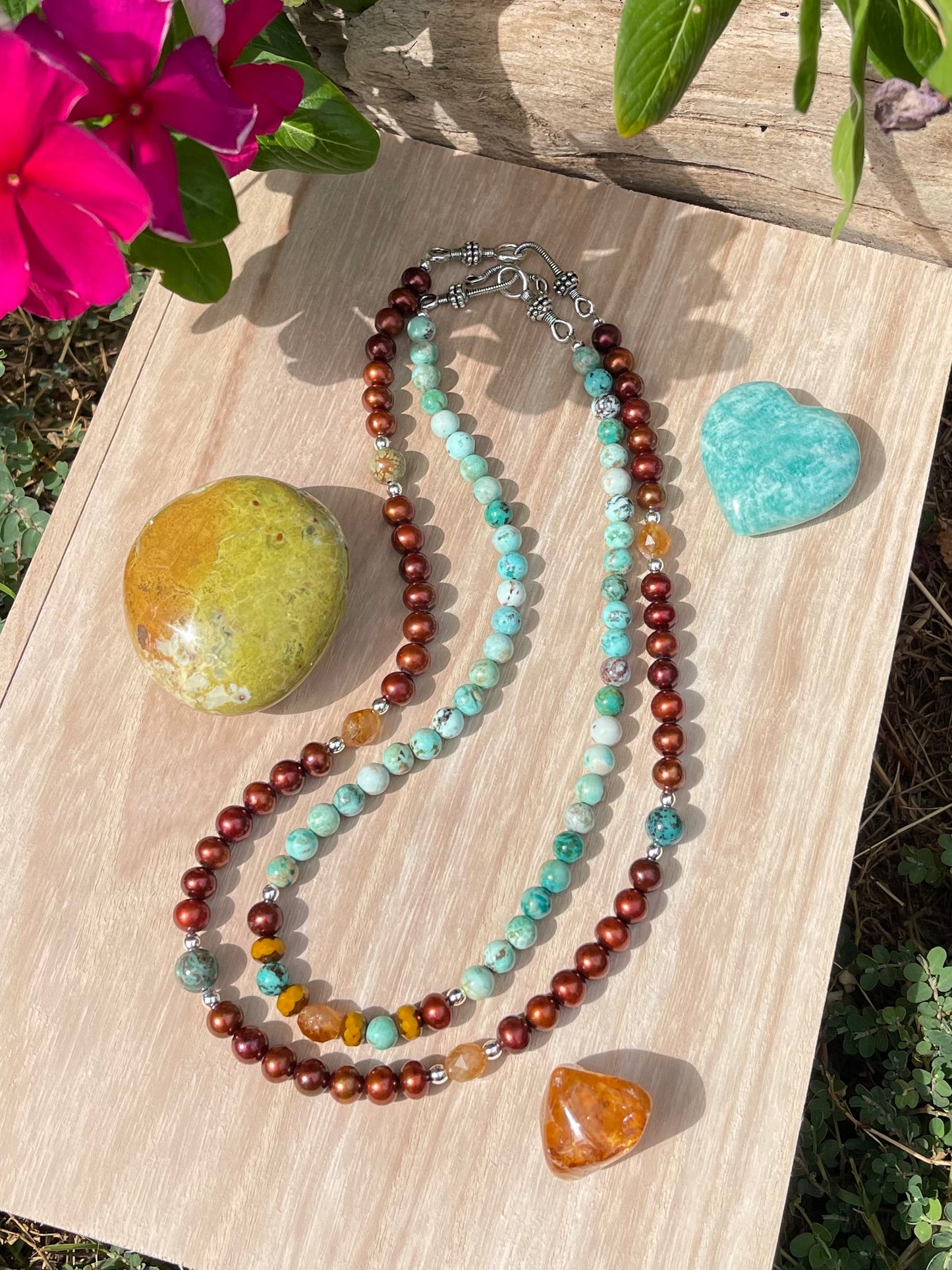 Copper Pearl + Turquoise Necklace Set