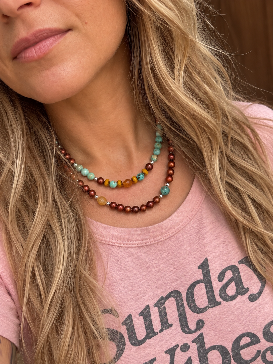 Copper Pearl + Turquoise Necklace Set